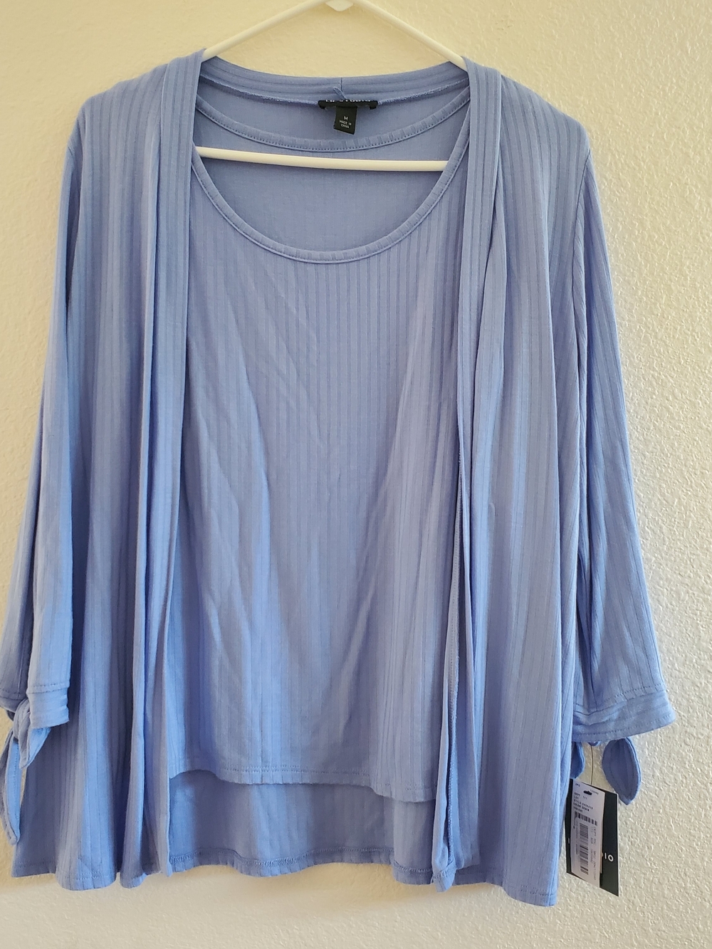 NWT  I.N. Studio Blue Ribbed Layered 2 Piece Top Set Size M